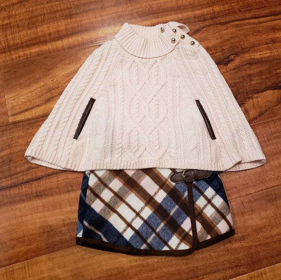 Janie and Jack NWT 3-6 months pink sweater cape and matching plaid skirt - Picture 1 of 10